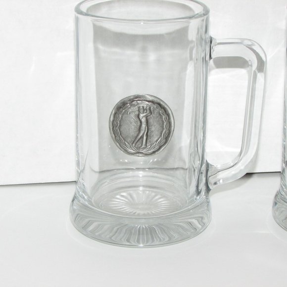 2 Heavy Glass Beer Mugs Golf Golfing Theme Excellent Golfer Gift - Picture 2 of 6